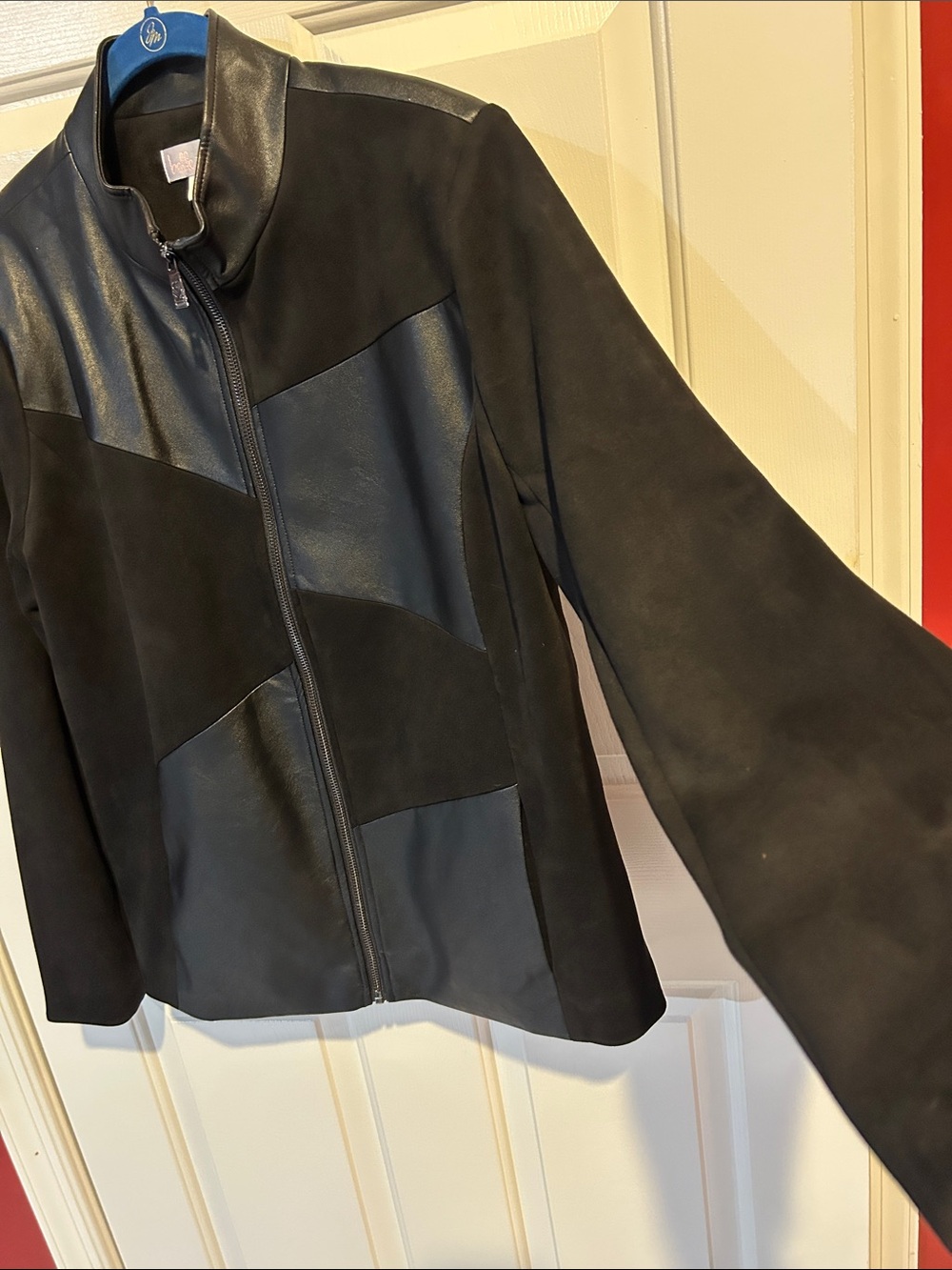 Belle by Kim Gravel Black Mixed-Material Bomber Jacket - Picture 3 of 6
